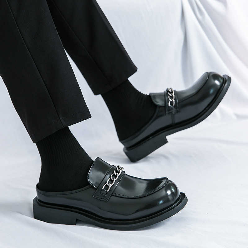 Men Dress Shoes Summer New Half Dragged Leather Shoes Small Fashion Formal Casual Shoes Business Shoes 241009