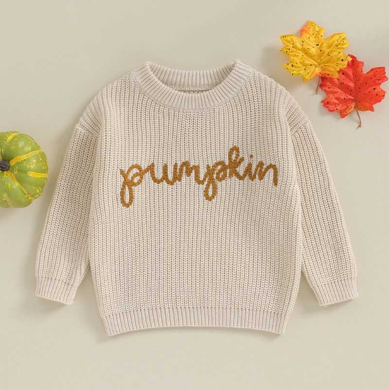 FOCUSNORM 0-3Y Preschool Girl Boy Autumn Winter Knitted Sweater 3-Color Long Sleeve Pumpkin Letter Embroidery Knitted W241025