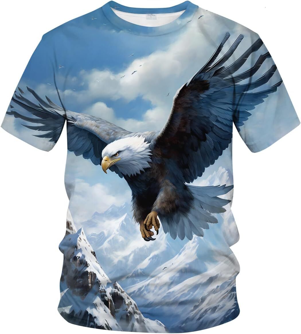 Mens T shirt Novelty Colorful Eagle Print Short Puff Sleeve T-Shirts Animal Graphic Round Neck Tee tee Casual tops summer clothes Hip hop trend