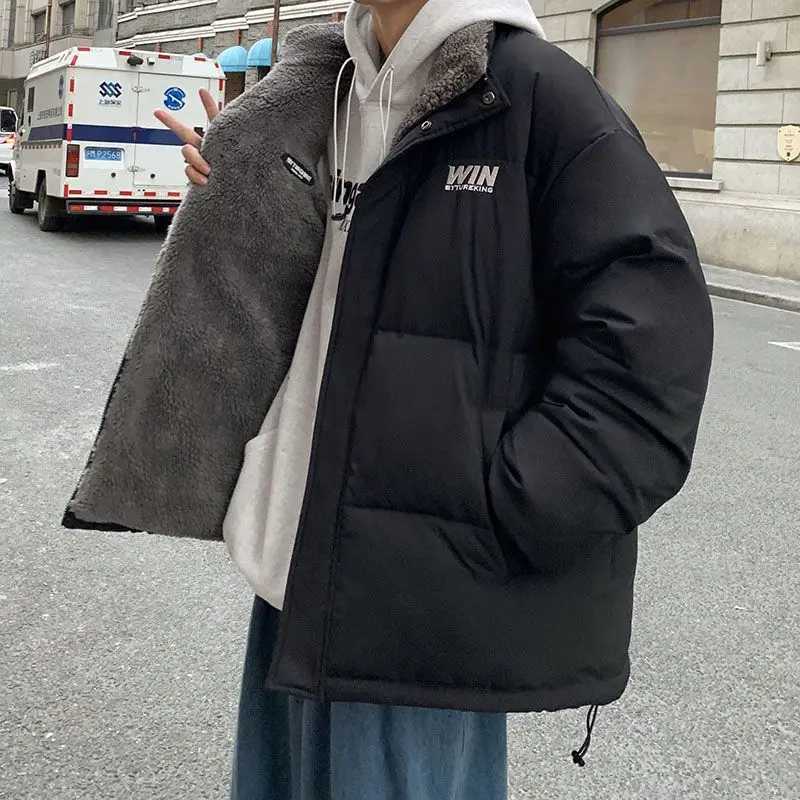 Y2K Fashion Wear Lambswool Coat Double sided Mens Strt Fashion Gothic Loose Casual Cotton Coat Down Jacket W241024