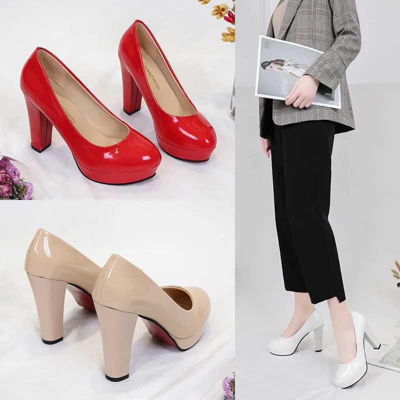 High Quality Basic Womens Shoes Thick Foot Pump Square Foot Round Foot Wedding Shoes Party Dance Womens Dress Shoes Platform T241024