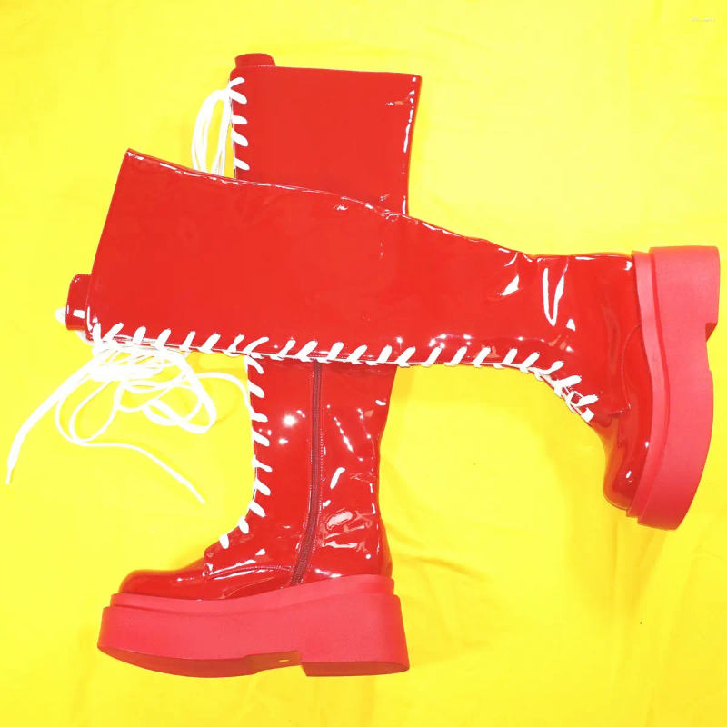 Boots Wedges Pumps Shoes Women Patent Leather Super High Heels Over The Knee Snow Female Round Toe Fashion Sneakers Casual