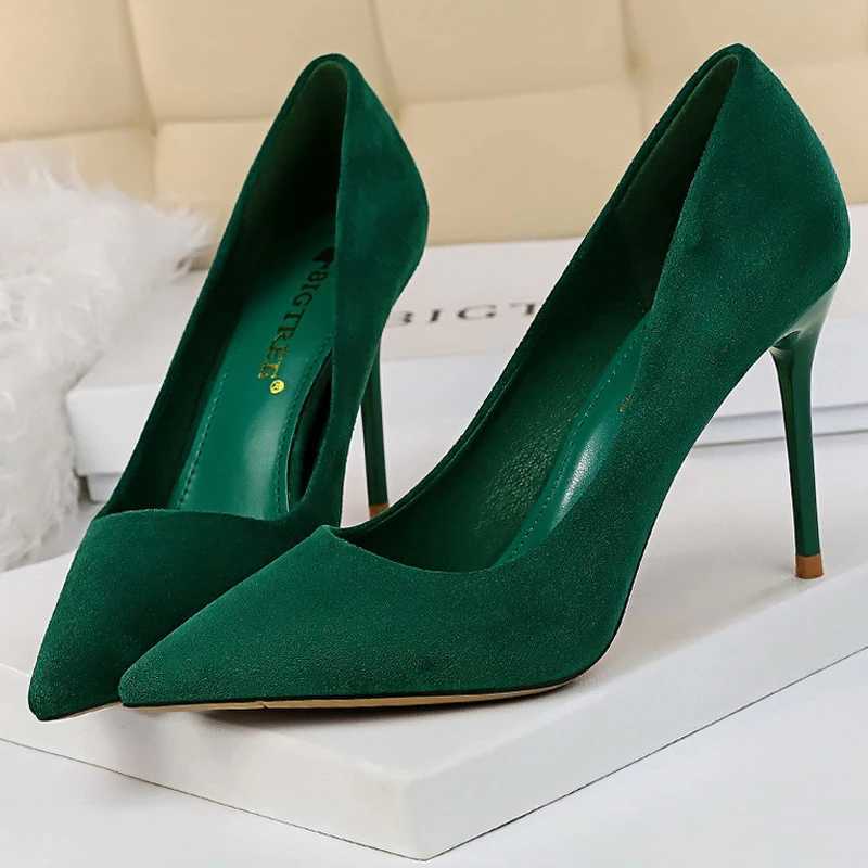 High Quality BIGTREE Womens 9cm Heel Suede Womens Pump Horn Toe High Heels Stiletto High Heels Party Shoes Fi Wedding Shoes Large Size 43 T241024