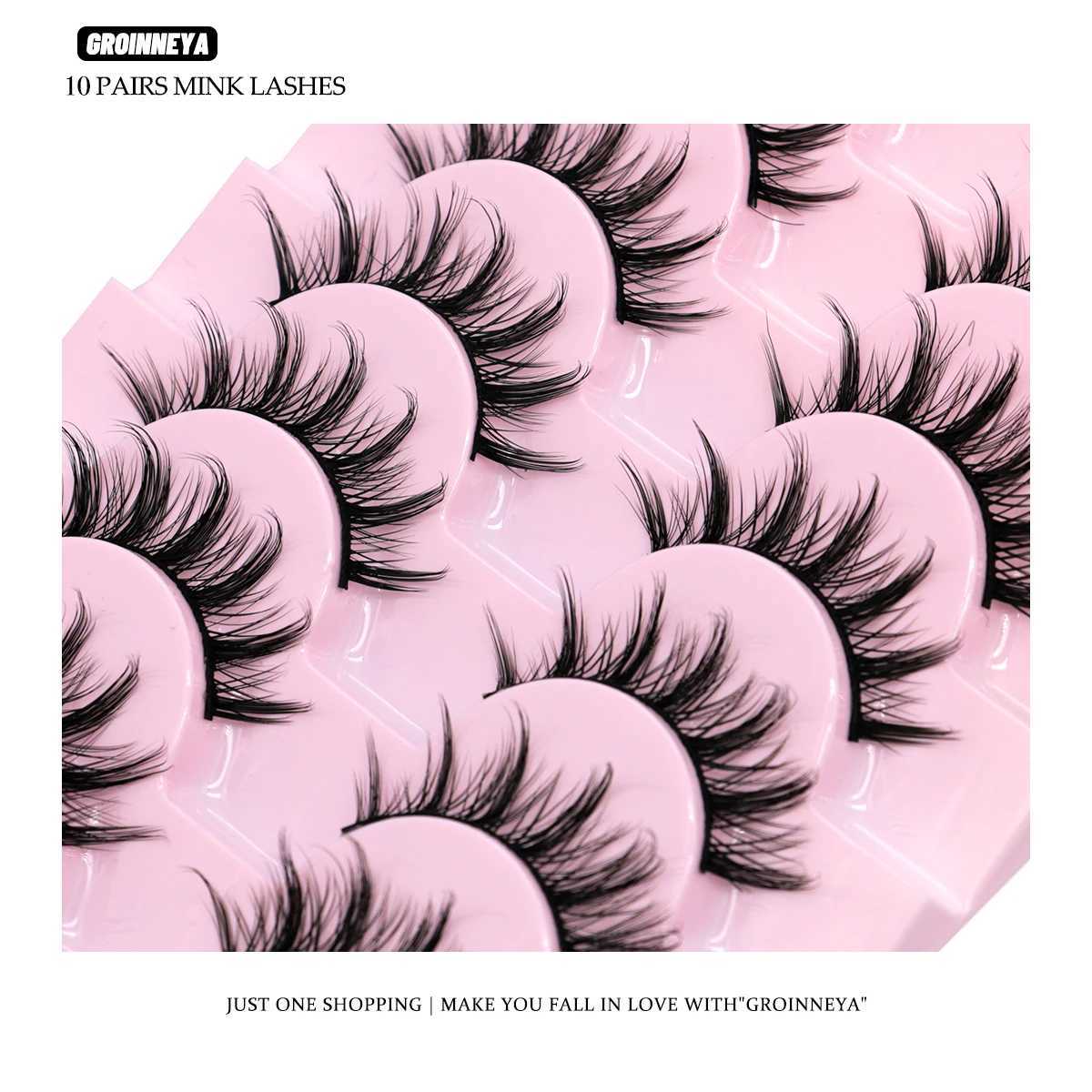 GROINNEYA 5/10 Double Natural False Eyelash Manga Eyelash 3D Artificial Mink Eyelash Soft Wing Natural Real Eyelash ExtensionW241024