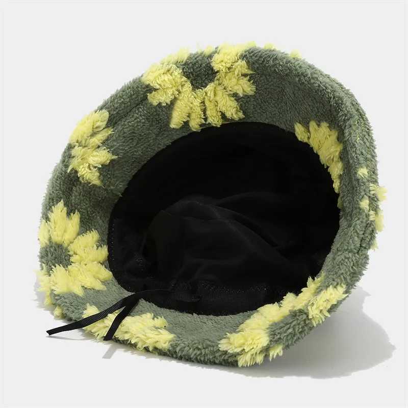 2024 Autumn Winter Acrylic Floral Print Warm Fisherman Hat Bucket Hat Outdoor Travel Sun Cap For Girl And Women 68X241025