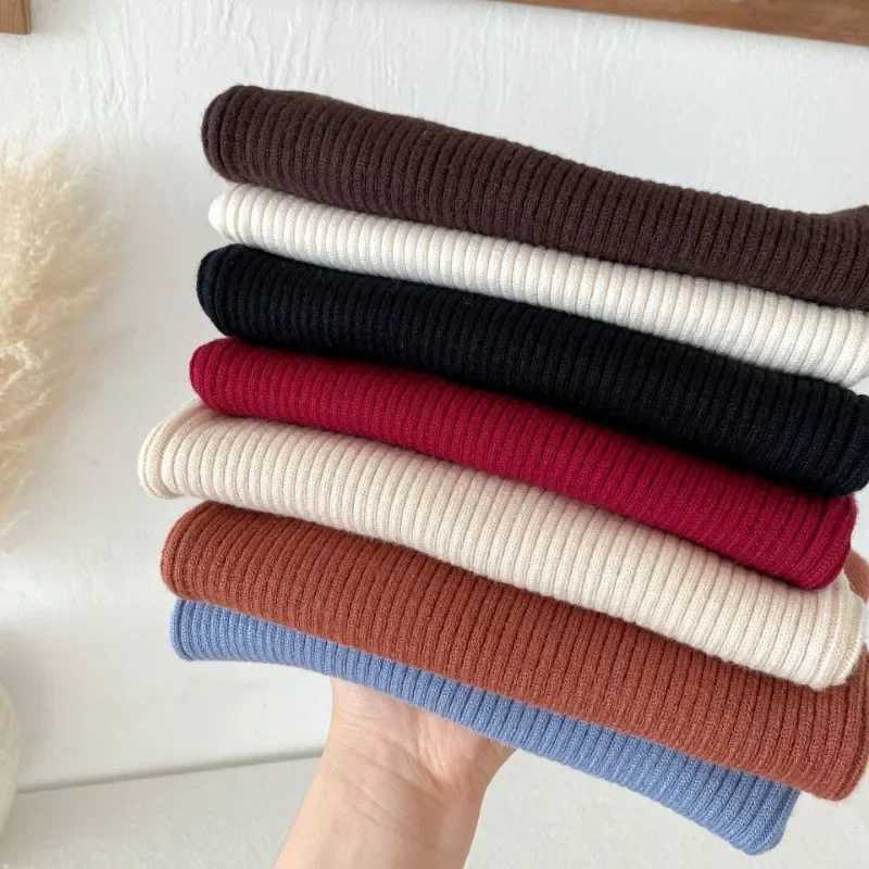 Girls winter long sleeved sweater childrens pleated turtle neck solid latte flower baby knitted bottom warm sweater childrens top W241025