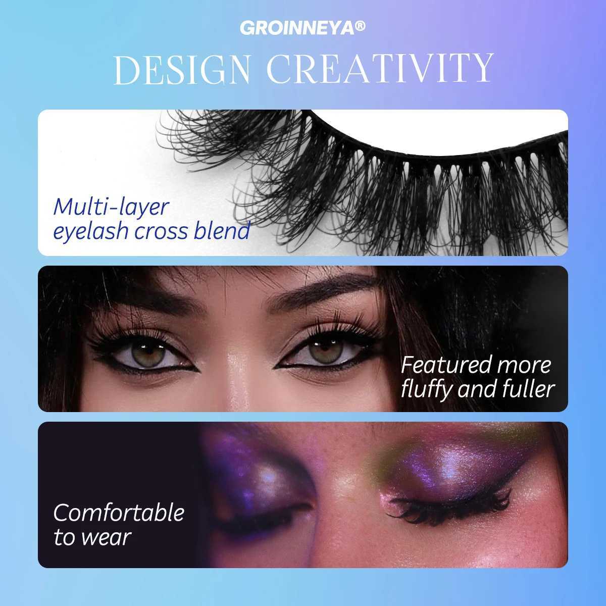 GROINNEYA 5/10 Double 3D mink faux mink fluffy eyelashes soft full thickness Wispy eyelashes dramatic false eyelash makeupW241024