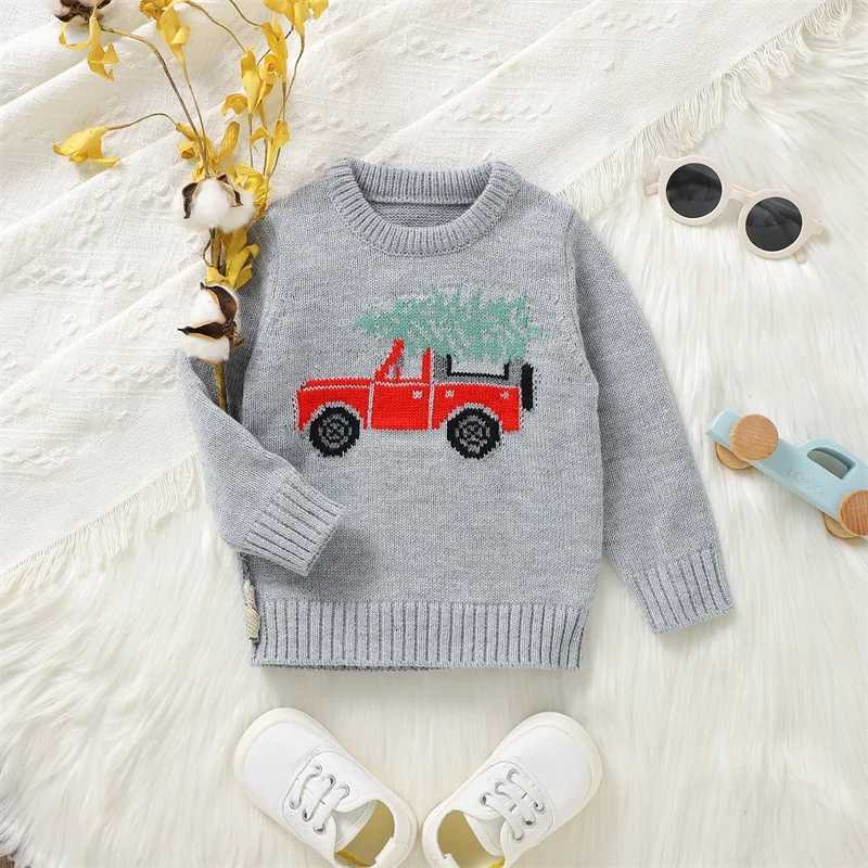 Winter Baby Christmas Sweater Long Sleeve Round Neck Red Truck Printed Knitted Pullover Top for Preschool Girls and Boys Sweater 0-3Y W241025