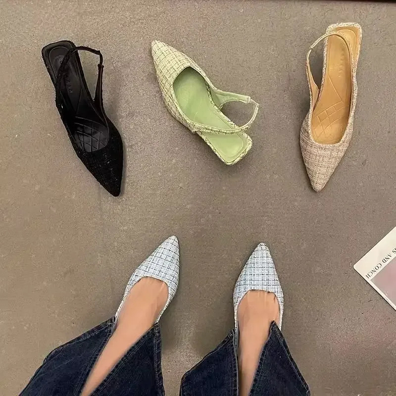 2024 Spring/Summer Fine Rail Pointed Toe High Heel Sandals for Women Elegant French Single Shoes Headless Sandals 241024