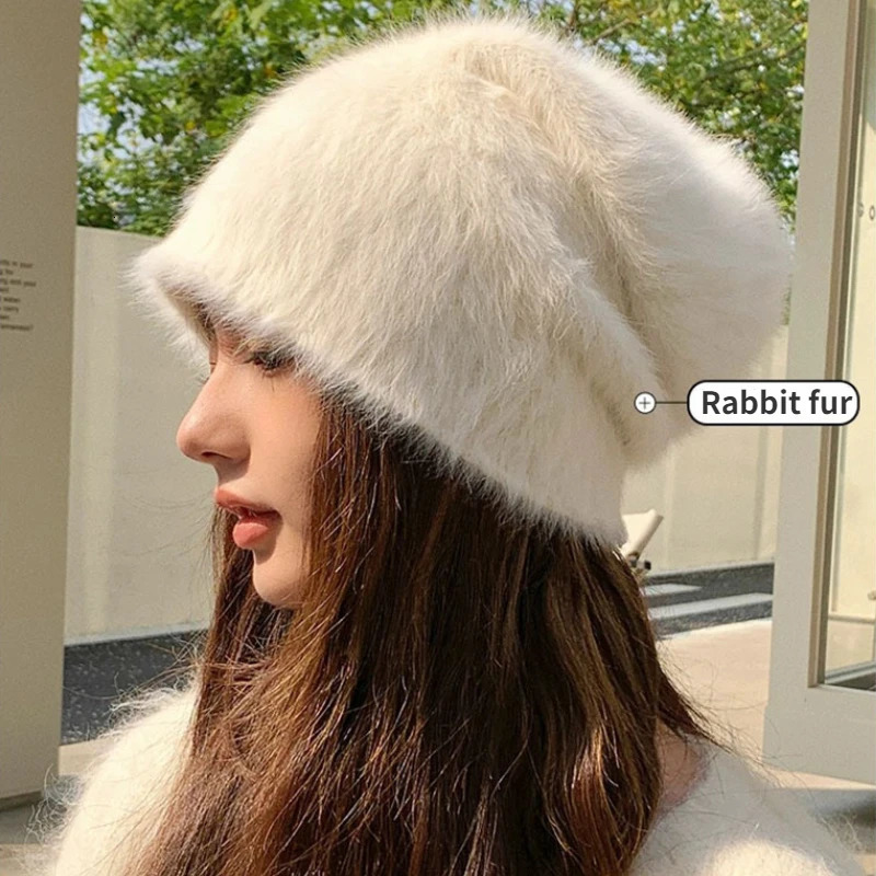 15 Colors Soft Rabbit Fur Beanies Winter Hat for Woman Fluffy Knited Hat Bonnet Lady Autumn Winter Warm Skullies Cap 241024