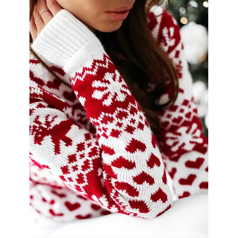 Winter Christmas Sweaters Women Knitting Jumpers All Over Print Soft Warm Knitwear Full Sleeve O Neck Casual Thick Pullover Tops 241024