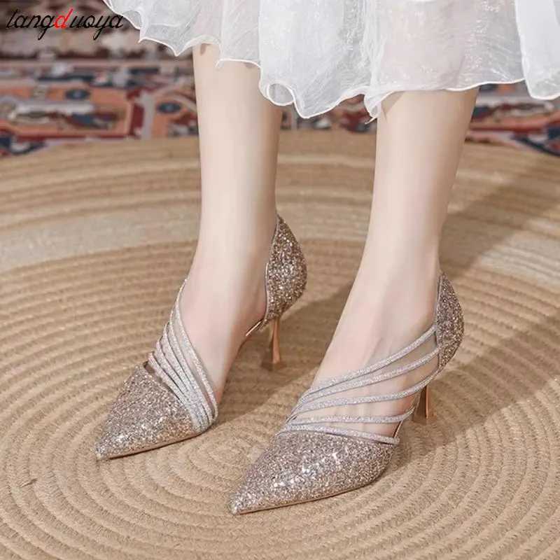 High Quality Sexy Pointed Toe Pumps Womens Luxury Shiny Crystal High Heels Elegant Slim High Heels Sier Wedding Party Shoes Womens Dress Shoes T241024