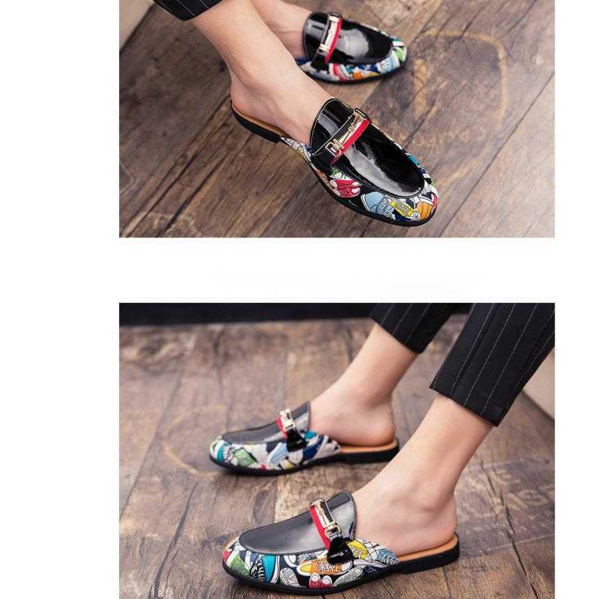 Men Dress Shoes Summer Leather Shoes Slippers Mens Lazy Casual Shoes Cool Slippers One Foot And Half Slippers Trendy Small Leather Shoes 241009