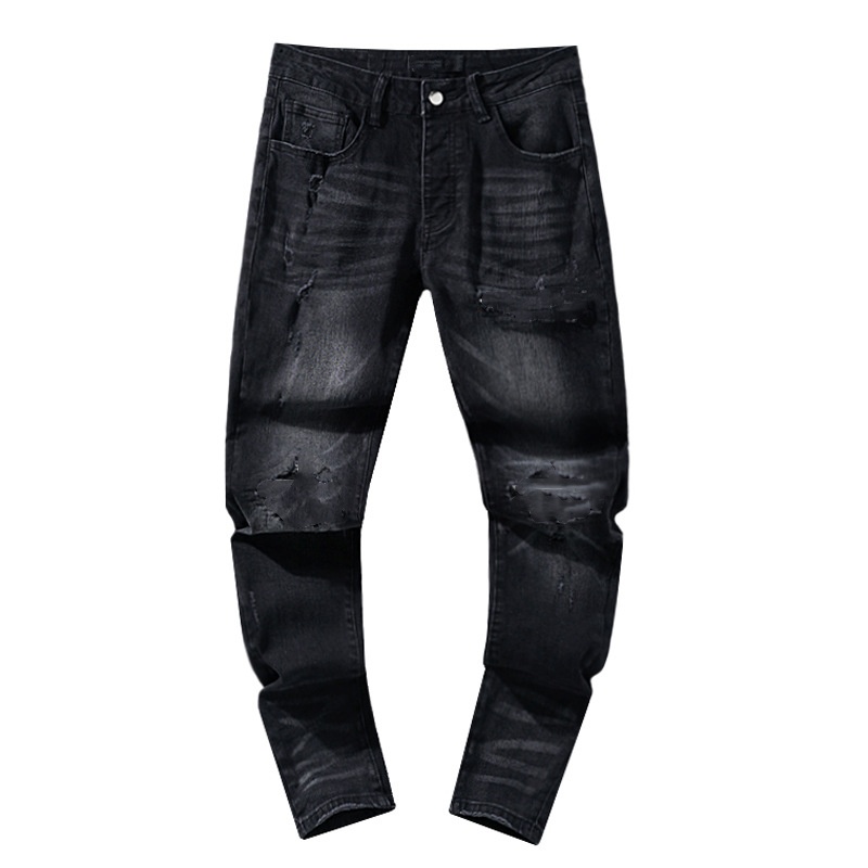 Fashion Jean Knee Hole Street Wear Motorcycle Sweatpants Casual Designer Jogger Pants Hip Hop Black Blue Jeans Men