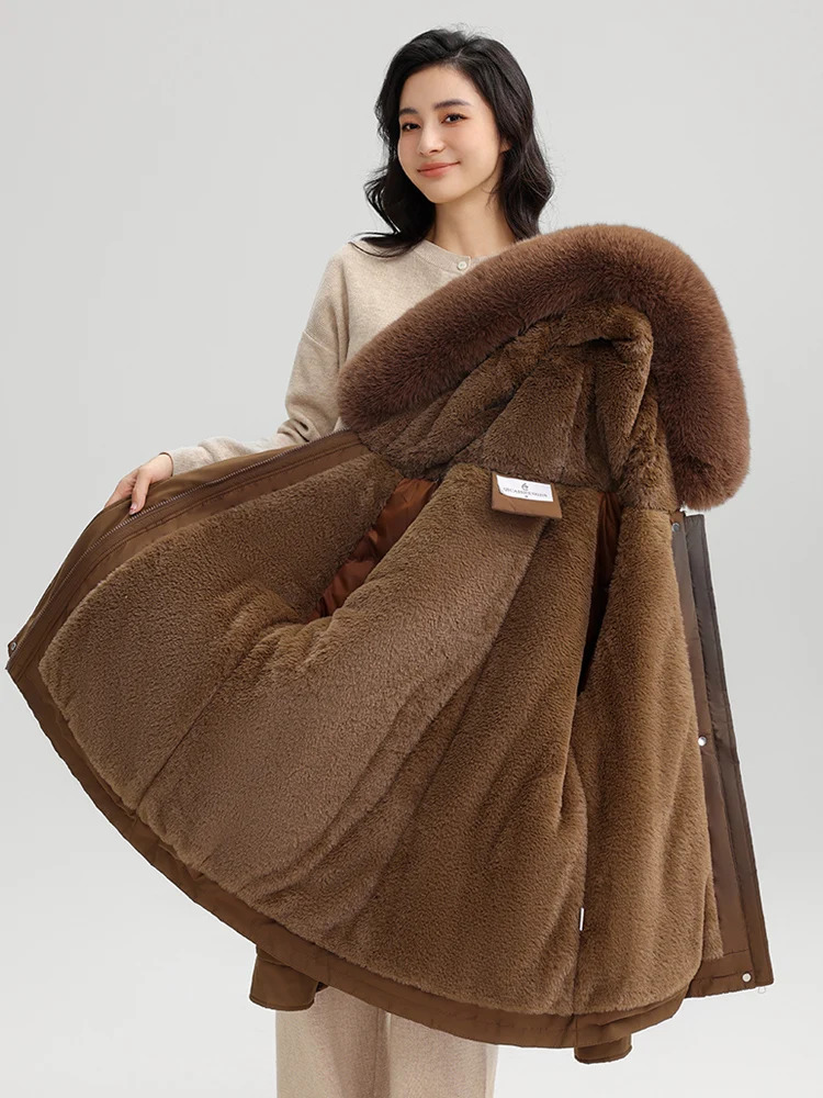 Vielleicht Vintage College Style Winter Clothes Women Jackets Coat Wool Liner Medium Long Parkas Fur Hooded Outwear 241021