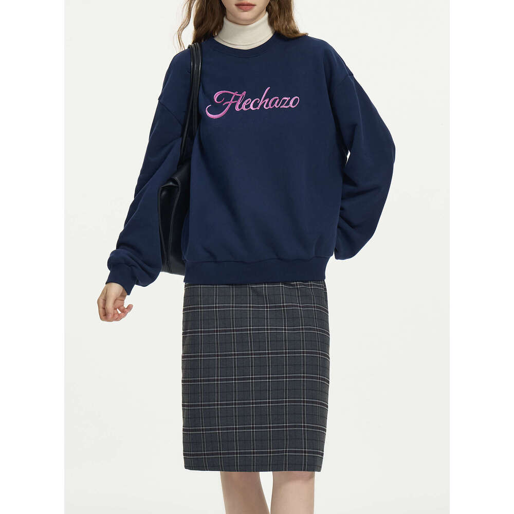 FSLE Sweatshirt Winter Apricot Loose Long Sleeve Pullover Top Letter Printed Women Cotton Round Neck Sweatshirts 24Fs14329