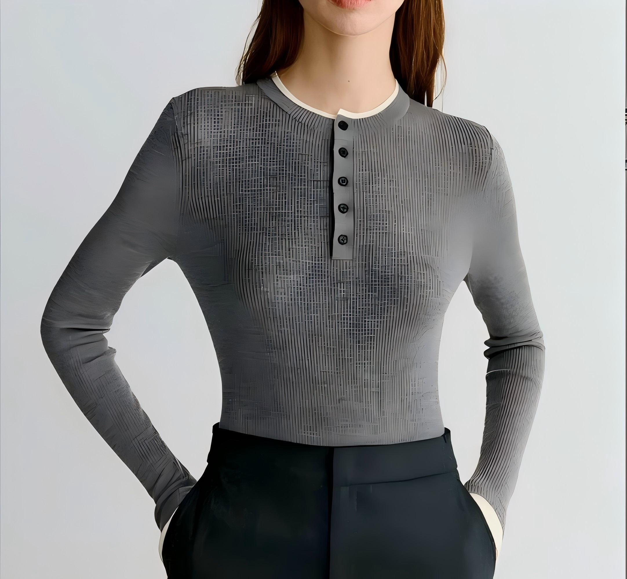 Luxry brand buttoned collar wool jumper
