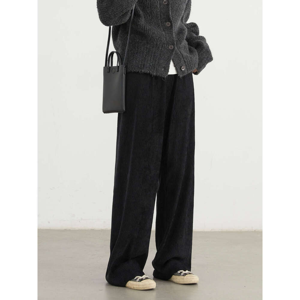 CHIC VEN Women's Pant High Waisted Loose Casual Trousers Straight Wide Leg Sport Pants Elastic Waist Autumn Winter 2024