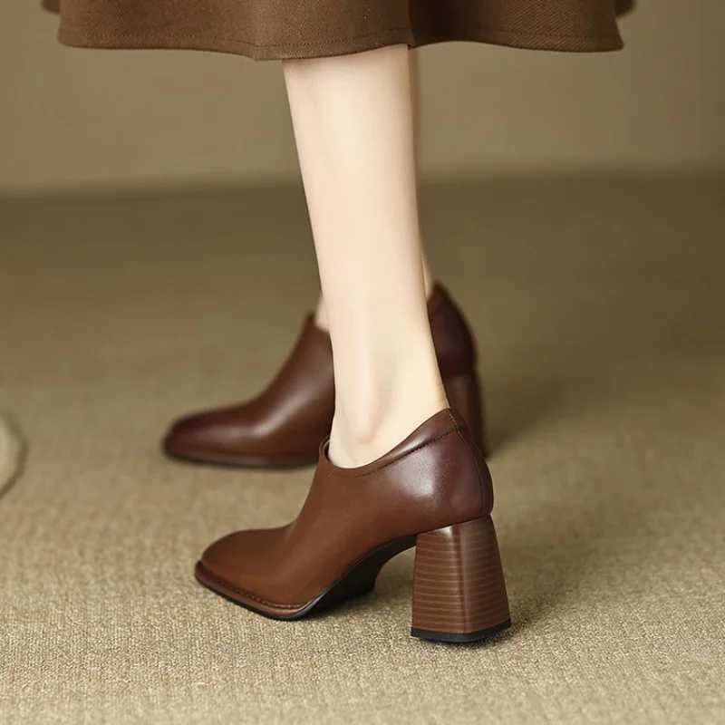 High Quality Womens Shoes Spring Autumn New Square Head Thin High Heels Fi Ankle Boot Brown Allmah Leather Shoes T241024