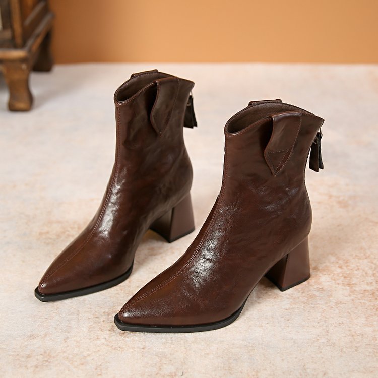 Men's Women's Winter Cotton Snow Boots, Cowboy Booties, Warm Brown Shoes 8935