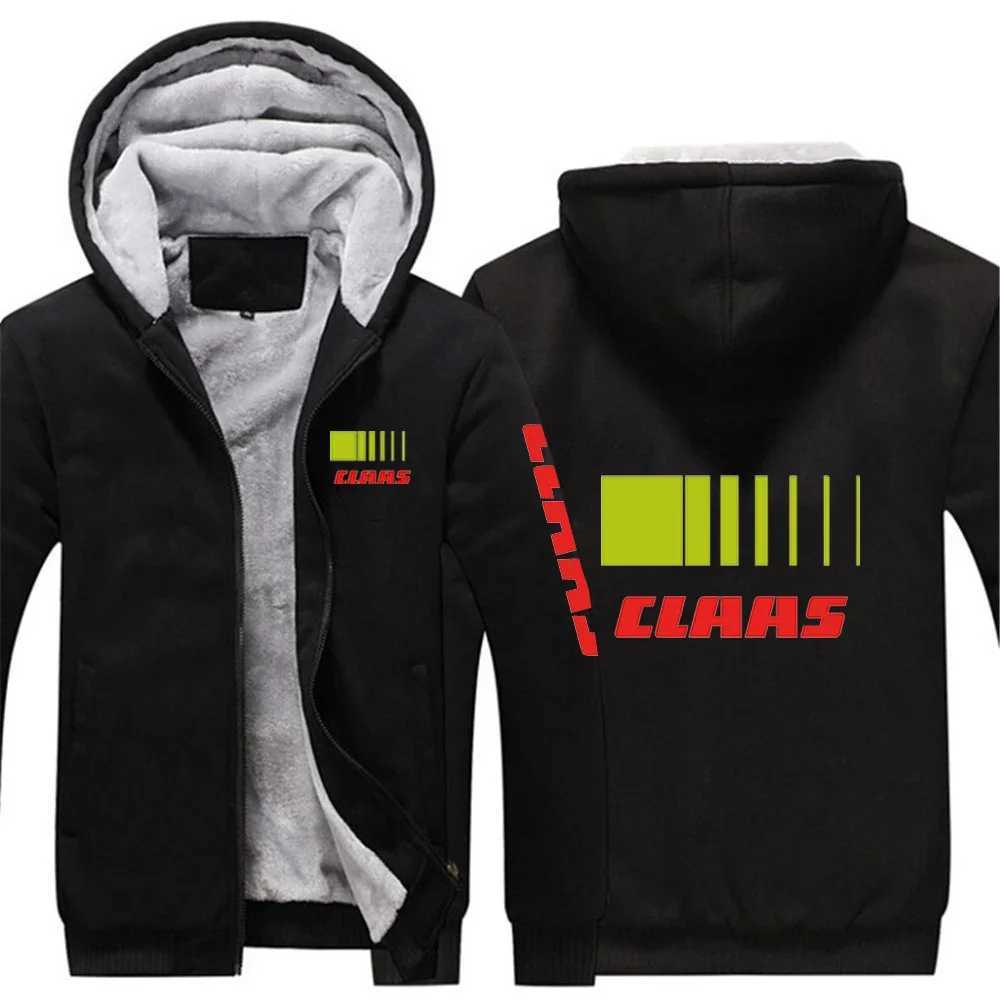 Claas 2024 New Mens Autumn/Winter Lambswool Zipper Hoodie Cotton Thick Plus Warm Jacket Wool Black Coat Top W241024