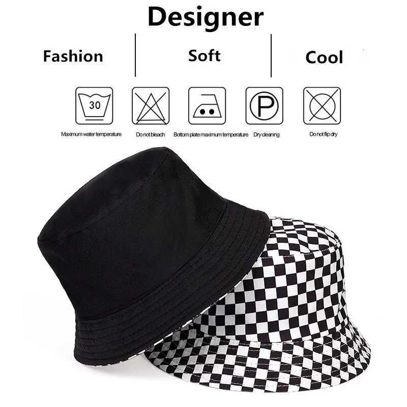 Neutral black and white checkered printed Personality Bucket Hats Fisherman Cs Outdoor Leisure C Sunscreen Hat W241024