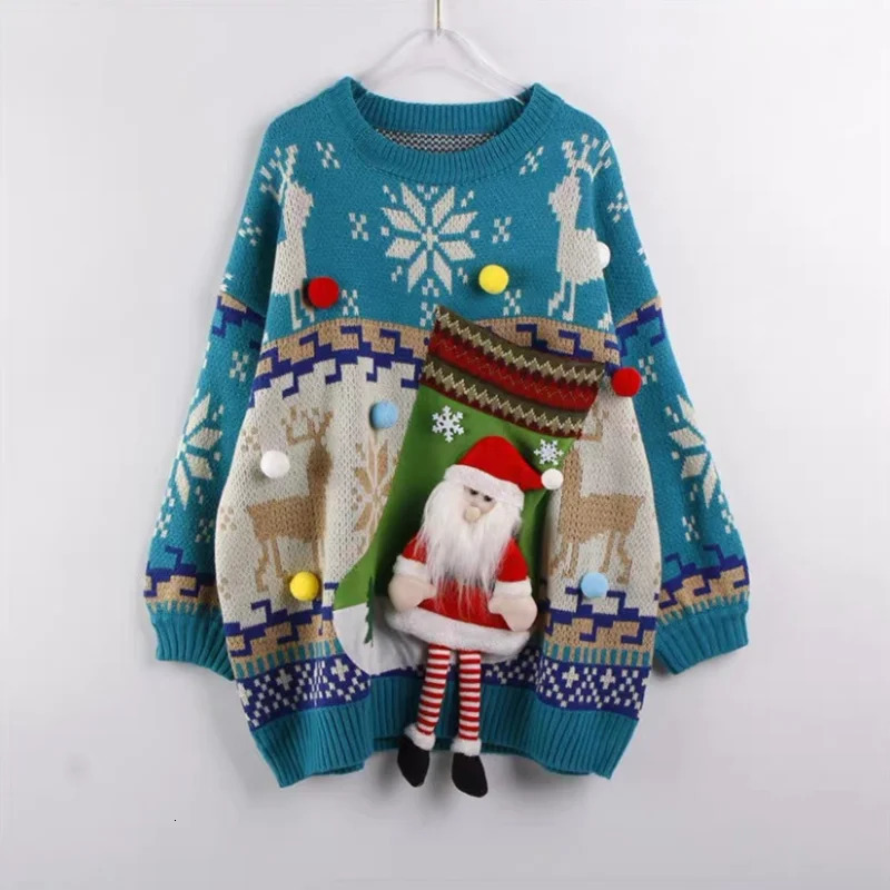 Autumn Large size ONeck Christmas Sweater Women Casual Long Sleeve Knitted Top Winter with Ugly kawaii Pullover Ju 241021