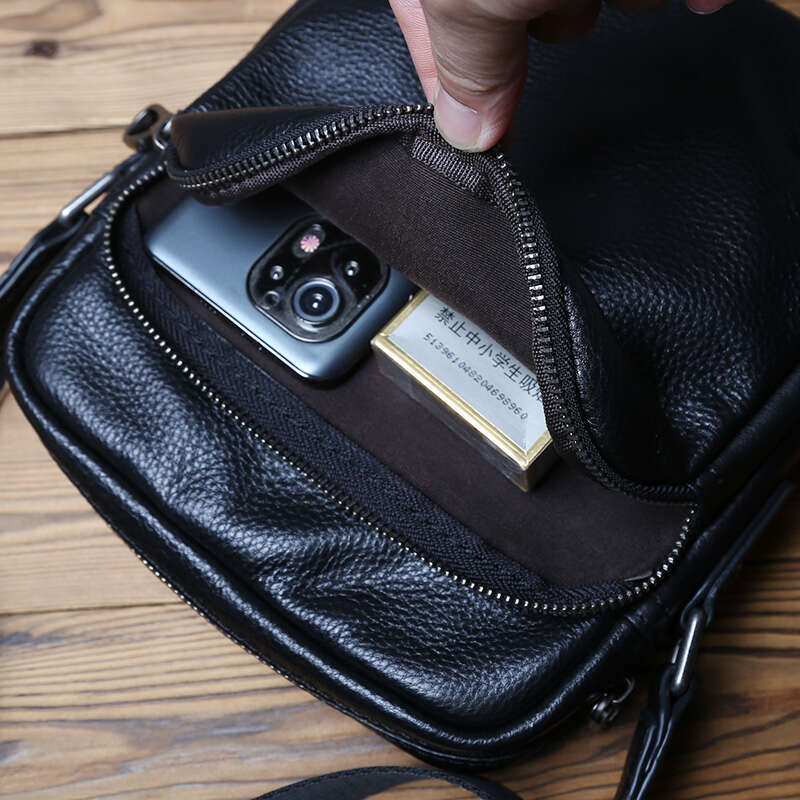 Genuine Men's Shoulder Natural Cowhide Vertical Crossbody Bag Casual Satchel Soft Leather For 8-Inch Ipad