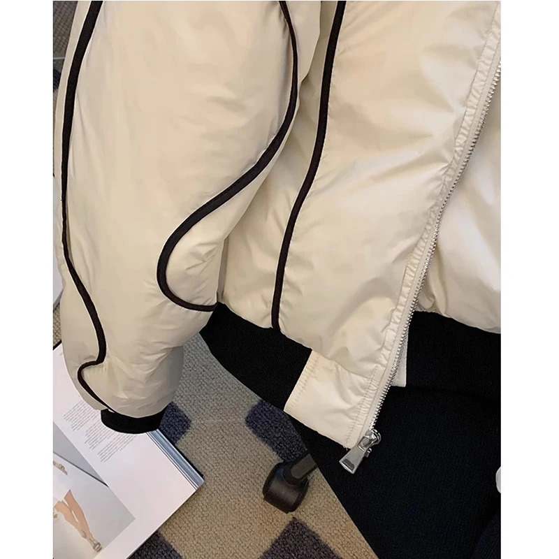 Winter Patchwork Full Zip Puffer Parka Oversize Stand Up Collar Down Cotton Bomber Jacket for Women Warm And Thick Puffy 241021
