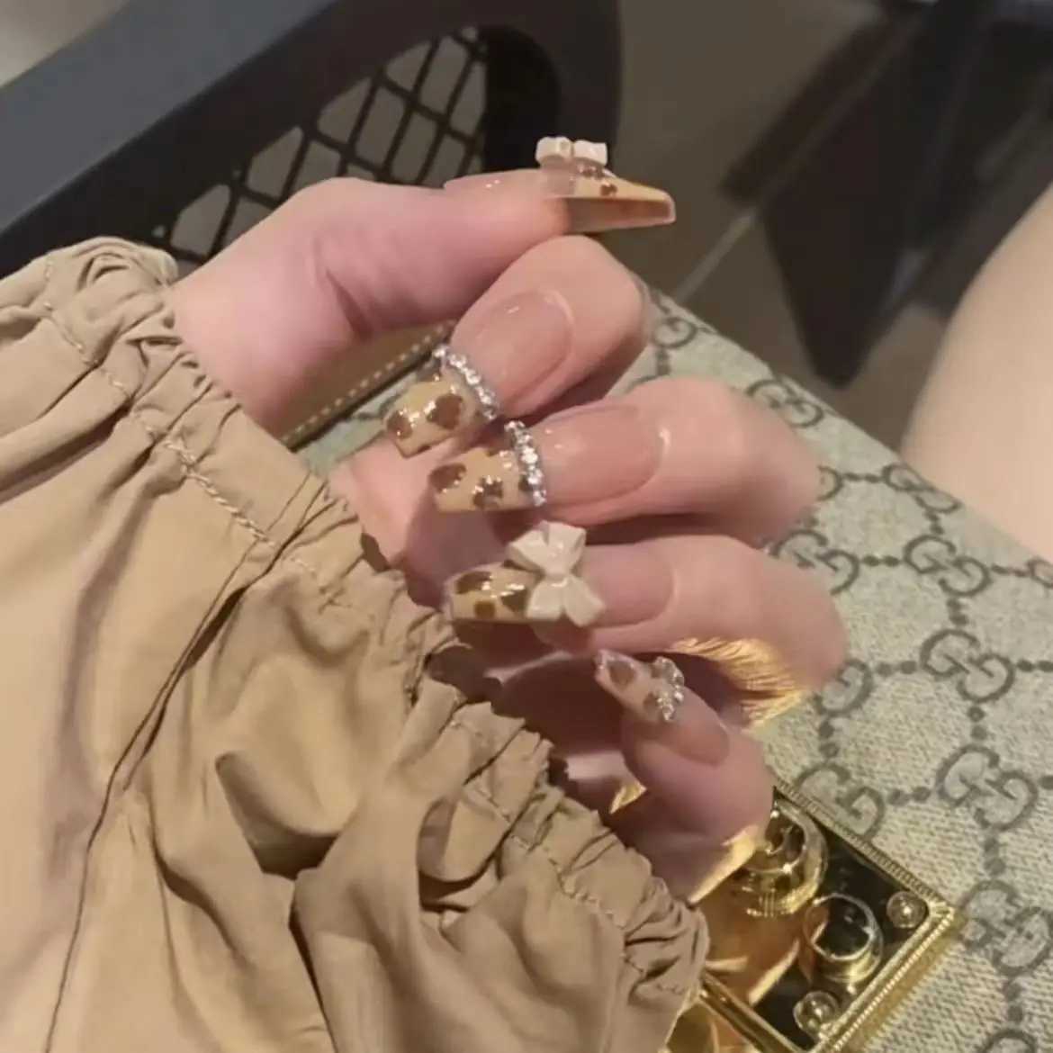 10Pcs Handmade Advanced Leopard French Press On Nail With Bowknot Ballerina Wearable Fake Nail Artificial Nail ArtXJ241025