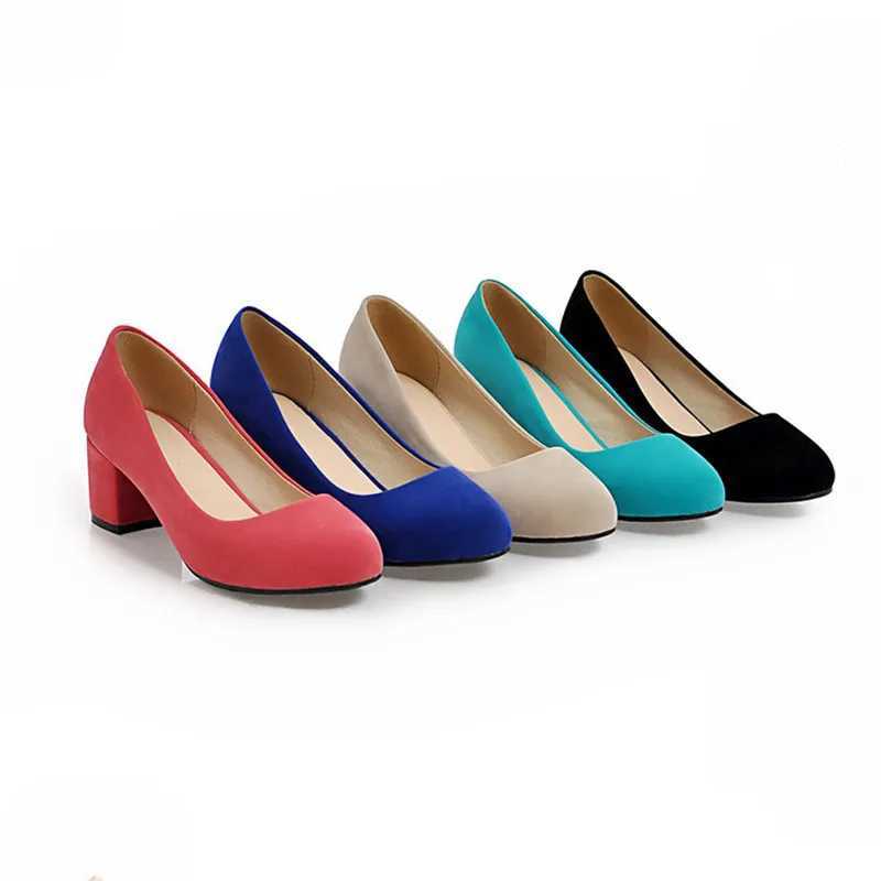 High Quality Womens Square Heel Round Foot Mud Pump Plus Size 33-34 Black Red Blue Elegant Womens Office Shoes T241024