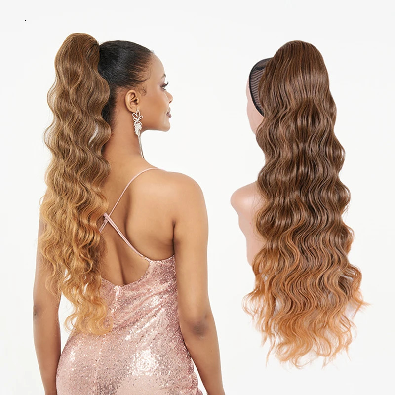 Ponytail Synthetic Long Curly Drawstring Ponytail Clip In Hair Extensions For Black Women Blonde Black Heat Resistant 241024