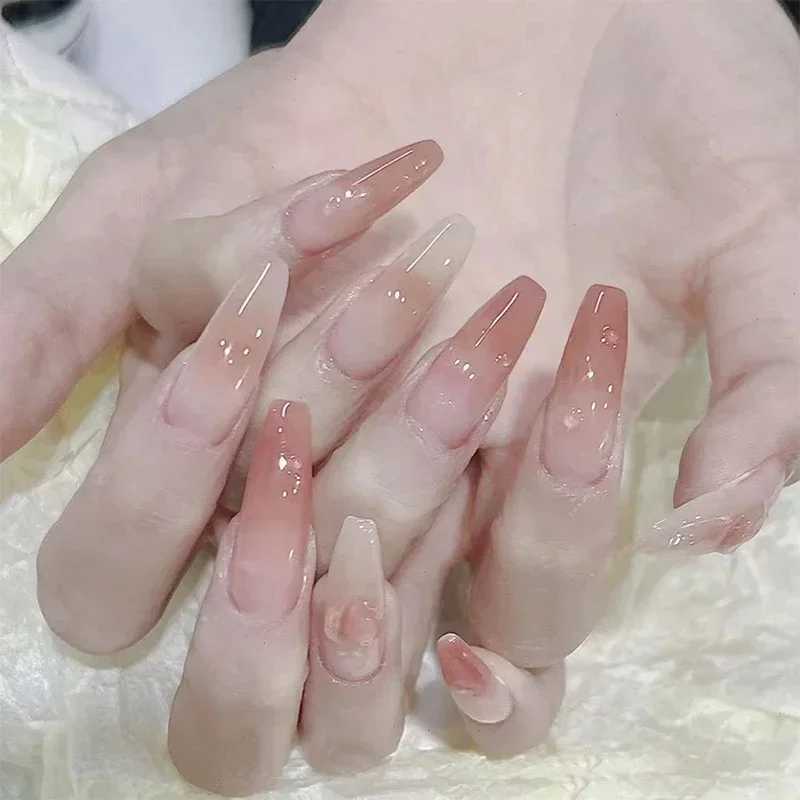 10pcs Handmade Coffin Fake Nails Blusher Gradient Press On Nails For Girls Wearable False Nail Full Cover Artificial Nail TipsXJ241025