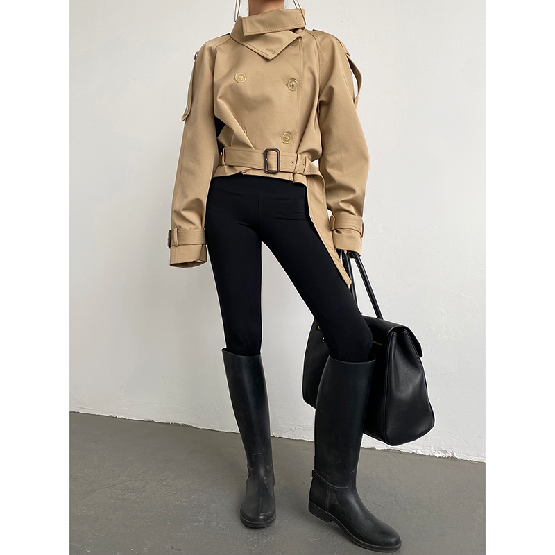 Advanced Sensing Double -Breasted Short Windbreaker Trend Locomotive Worker Outfit Women's Temperament, Simple Loose Straight Ja