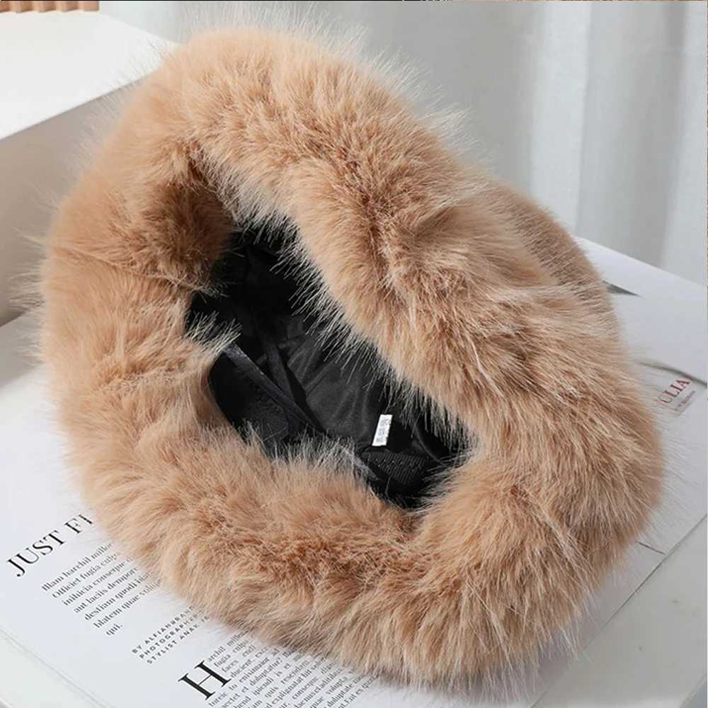Women Faux Fur Fluffy Bucket Hat Winter Thicken Ear Protection Cap Soft Plush Casual Versatile Panama Cap Windproof Warm HatsX241025