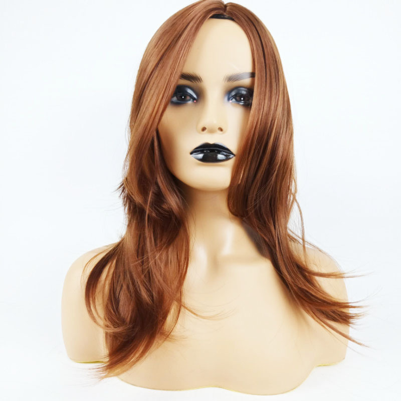 Wig for women with middle parting and big waves brown synthetic wig for foreign trade medium and long curly hair