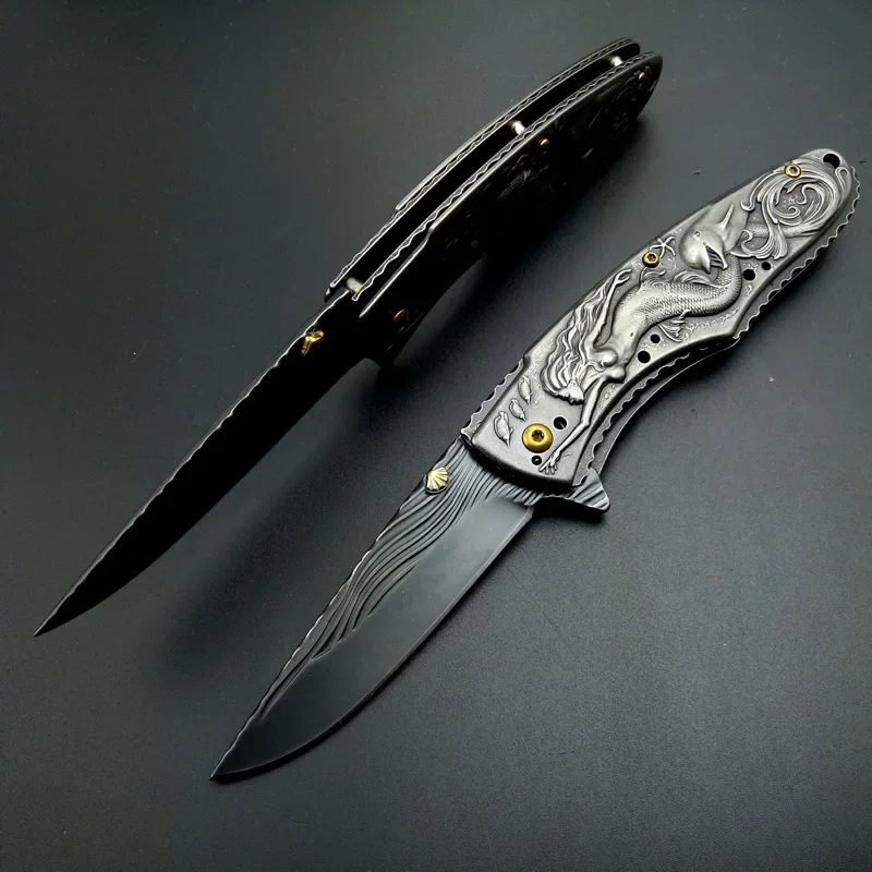 Survival Tactical Folding Knife Survival Camping Hunting Knives STAINLESS STEEL Outdoor Pocket knife Mermaid Brtithday Gift edc