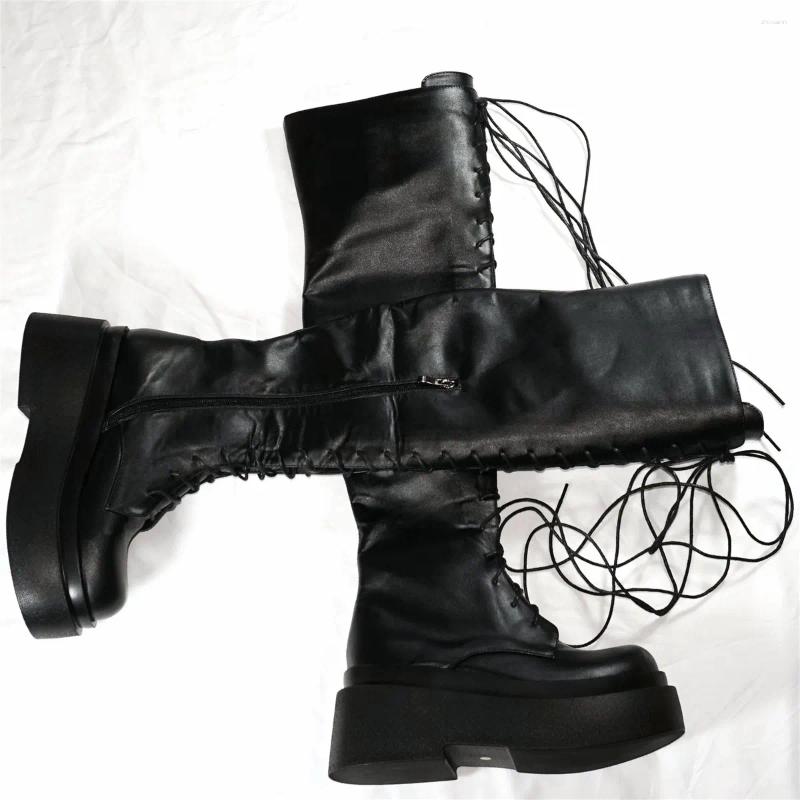 Boots Platform Pumps Shoes Women Black Lace Up Super High Heels Thigh Female Round Toe Wedges Fashion Sneakers Casual