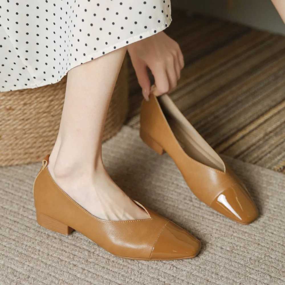 High Quality Genuine leather low heel womens shoes autumn new single shoe square toe womens shoes Zapatos Mujer T241024