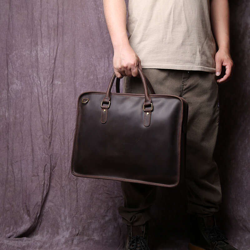 New Leather Men's Business Leisure Handbag With Cowhide Horizontal Style And Large Capacity Single-Shoulder Messenger Briefcase