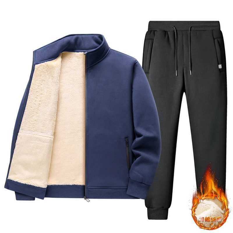 Trend Fleece Sportswear Mens Lambswool Thick Warm Mens Jacket Set Pants Zipper Sweatshirt Coat Mens Outdoor Set W241024