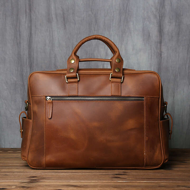 Retro Men's Handbag Top Layer Cowhide Briefcase Large Capacity Travel Crazy Horse Leather Laptop Shoulder Bag NZPJ