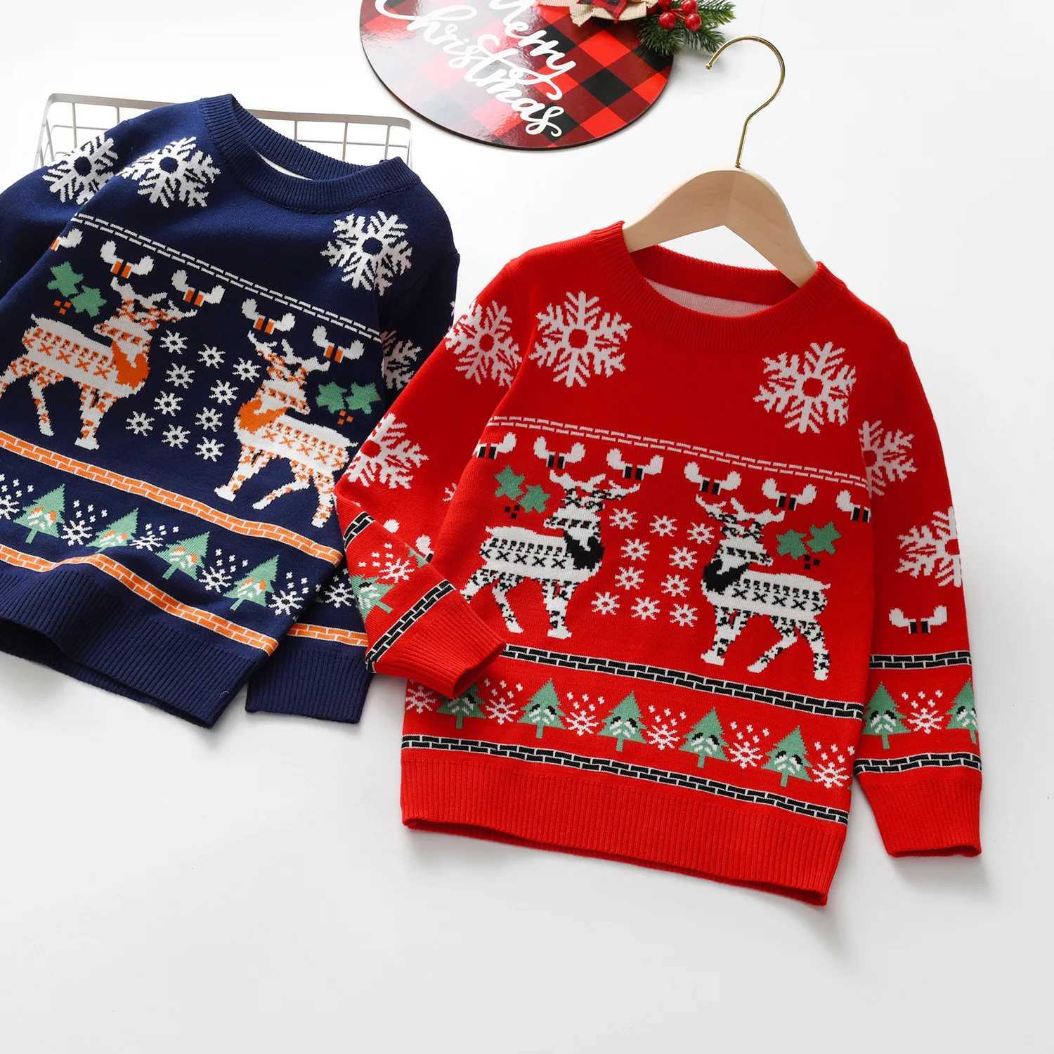 Childrens Christmas sweater girls baby knitting 2024 new autumn/winter boys cartoon elk thread coat 2 3 4 5 6 7 8 years old W241025