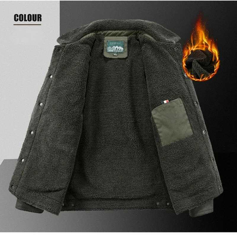 Mens winter jacket retro fashion thick velvet cotton warm park hiking outdoor cashmere collar windproof mens jacket W241024