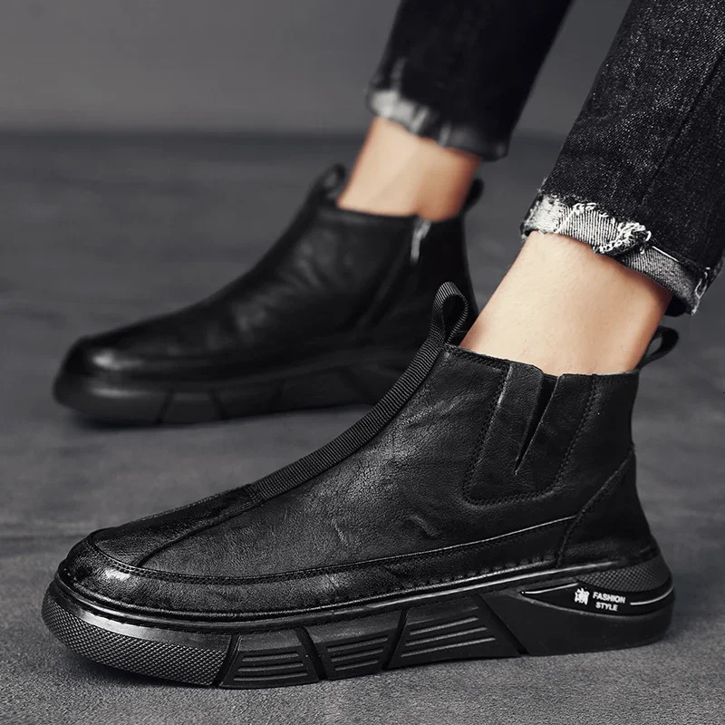 Mens casual suede leather boots high-end leather mens lazy boots plush bean cotton shoes Botas De Cuero Botas Hombre Bottes 241024