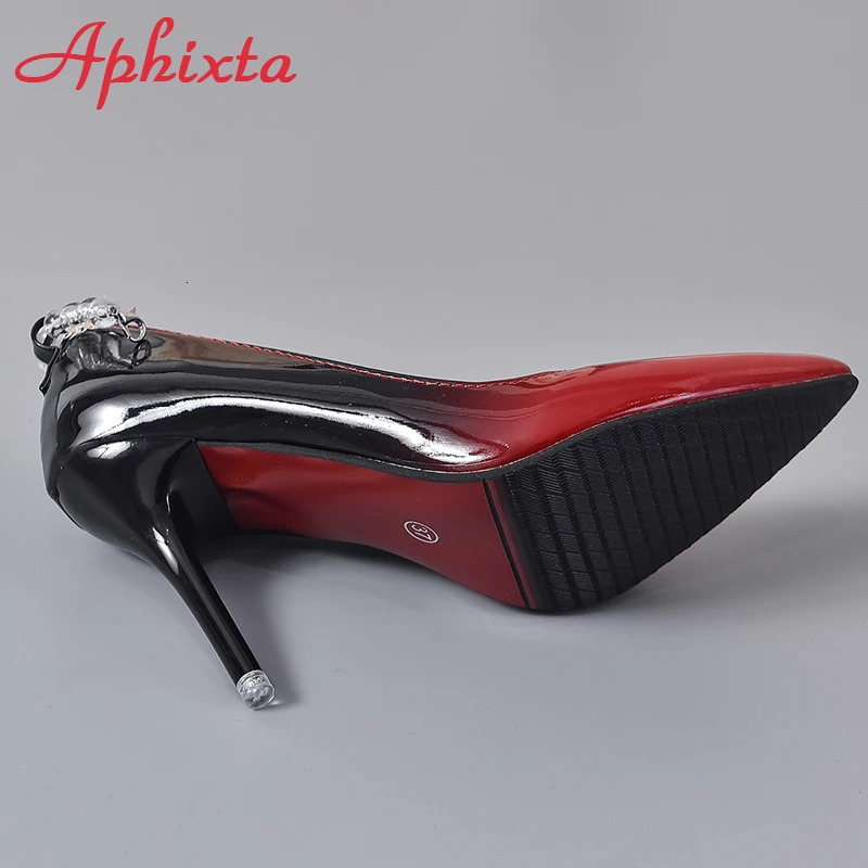 Aphixta 2024 10cm High Heels Gradient Transparent Bead Chain Pump Womens Shoes Patent Leather Ankle Strap Super Large 50 241024