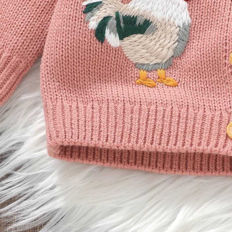 Womens knitted cardigan sweater rooster embroidery doll collar knitted jacket childrens autumn and winter clothing W241025