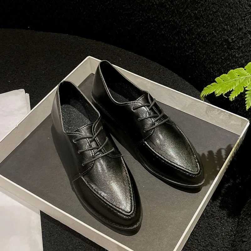 High Quality Spring/Summer New Leather Shoes Womens Square Heel Corner Toe Oxford Shoes Derby Casual Fi Womens Dress Shoes T241024