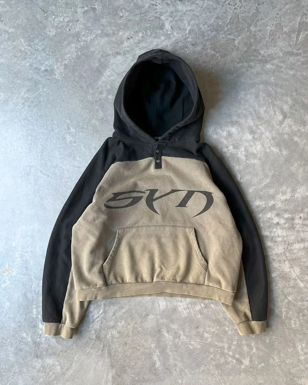 American Gothic Trend Stitching Khaki Black Letter Print Thickened Hoodie Mens Autumn Loose Casual Harajuku Style Jacket 241021