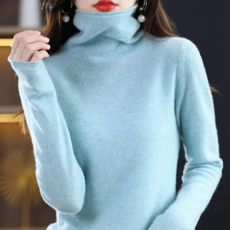 Smpevrg 100% Wool Knitted Women Sweaters And Pullovers Long Sleeve Turtleneck Warn Female Pullover Kintted Tops Jumper Clothes 241021